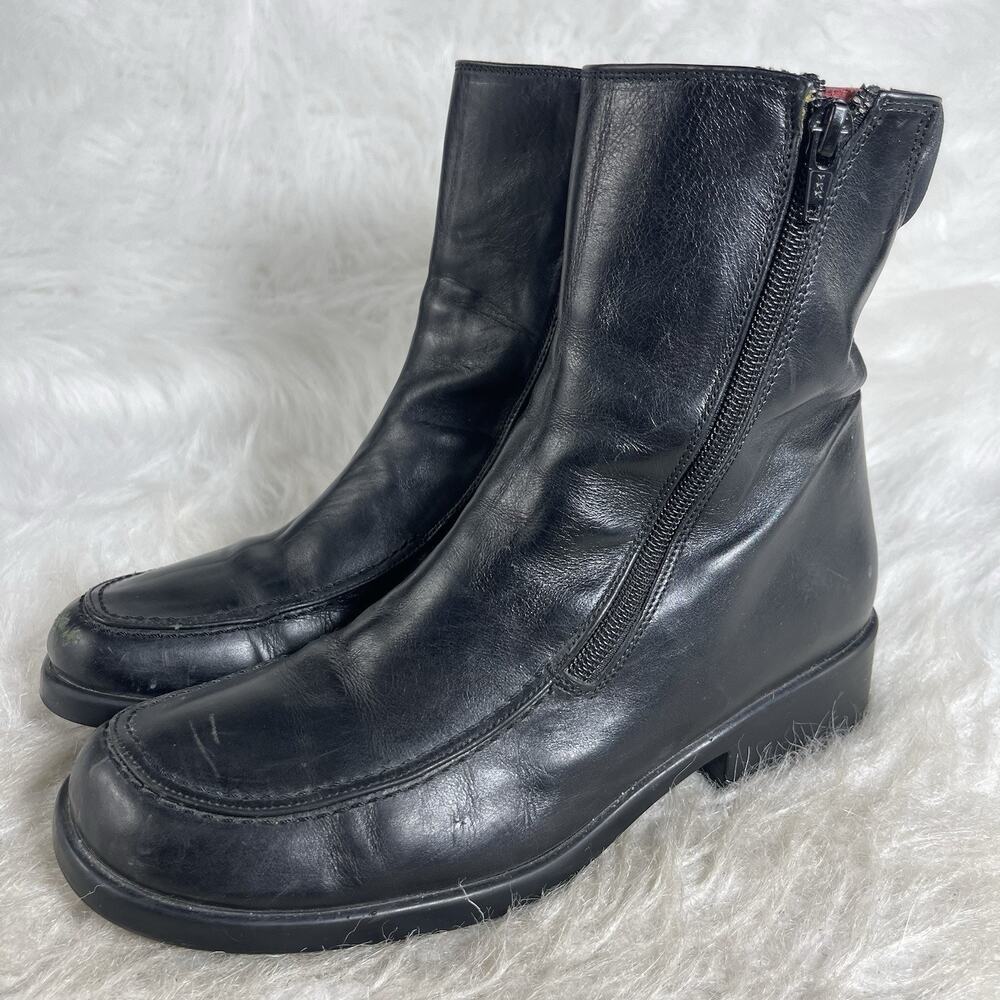 Walking Cradles Black Leather Boots Women EU 39 Made Italy Side Zip Square Toe